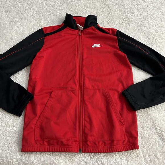 Nike Full Zip Red Black Large Logo Track Jacket Youth Sz L Sports Casual Wear - Picture 2 of 7